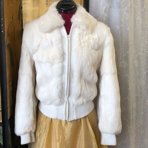 White-genuine rabbit fur-bomber jacket. Size small